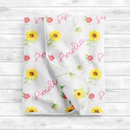 Personalized Baby Blanket Girl - Pink Floral Name -Baby Shower Gift- Receiving - thumbnail 2