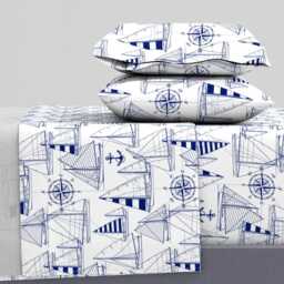 Blue Sailboats Sheets - Navy White By Mirabelle_Print Nautical Anchor Cotton Sateen Sheet Set Bedding Spoonflower