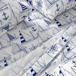 Blue Sailboats Sheets - Navy White By Mirabelle_Print Nautical Anchor Cotton Sateen Sheet Set Bedding Spoonflower - thumbnail 2