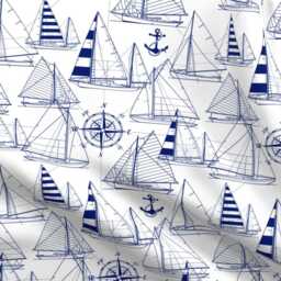 Blue Sailboats Sheets - Navy White By Mirabelle_Print Nautical Anchor Cotton Sateen Sheet Set Bedding Spoonflower - thumbnail 4