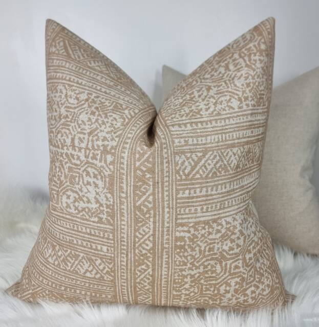 Ostuni - Andrew Martin Batik Design Fabric Handmade Cushion Cover Pillow Almond Colourway Linen Blend - image 1