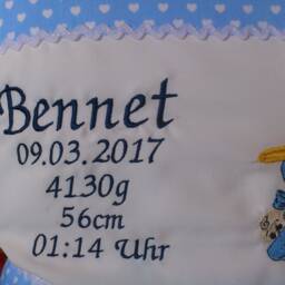 Pillow With Name For Birth - Stork Light Blue - thumbnail 3