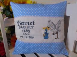 Pillow With Name For Birth - Stork Light Blue - thumbnail 1
