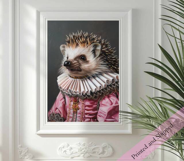 Rococo Hedgehog Art Print Whimsical Renaissance Animal Portrait - image 1