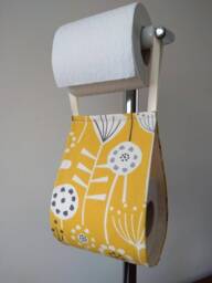 Ochre Mustard Toilet Paper Holder Storage For1 Or 2 Rolls - Yellow With White Grey Flowers. Guests Bathroom - thumbnail 1