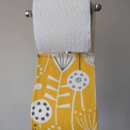 Ochre Mustard Toilet Paper Holder Storage For1 Or 2 Rolls - Yellow With White Grey Flowers. Guests Bathroom - thumbnail 2