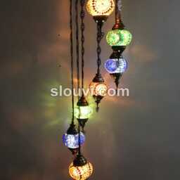 7 - Ball Turkish Water Drop Style Mosaic Chandelier, Mix Sunflowers, Green, Blue, Brown - thumbnail 4