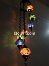 7 - Ball Turkish Water Drop Style Mosaic Chandelier, Mix Sunflowers, Green, Blue, Brown - thumbnail 1