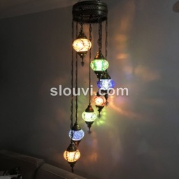 7 - Ball Turkish Water Drop Style Mosaic Chandelier, Mix Sunflowers, Green, Blue, Brown - thumbnail 3