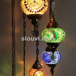 7 - Ball Turkish Water Drop Style Mosaic Chandelier, Mix Sunflowers, Green, Blue, Brown - thumbnail 2