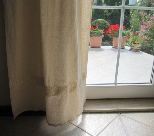 Rustic Curtain Panels With Lace Trim, Canvas Cotton Linen Curtain Panels, Chic Farmhouse French Country Home -Rod Pocket-Nurdanceyiz - image 1