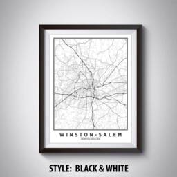 Winston-Salem Nc Map Art Print Roadways & Waterways - thumbnail 2
