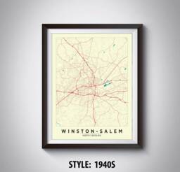 Winston-Salem Nc Map Art Print Roadways & Waterways - thumbnail 1
