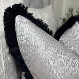 Elegant Fringed Grey Pillow Cover With Black Fringe Handmade Luxury Cushion For Home Decor Antelope Dove - thumbnail 3