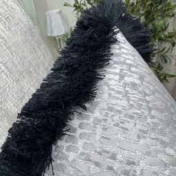 Elegant Fringed Grey Pillow Cover With Black Fringe Handmade Luxury Cushion For Home Decor Antelope Dove - thumbnail 2