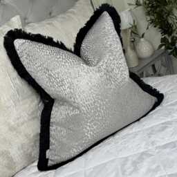 Elegant Fringed Grey Pillow Cover With Black Fringe Handmade Luxury Cushion For Home Decor Antelope Dove - thumbnail 1