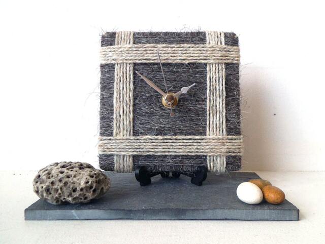Charcoal Grey Desk Clock/Small Wall Dark & Light - 100% British Pure Herdwick Wool Yarn - image 1