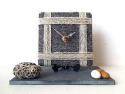Charcoal Grey Desk Clock/Small Wall Dark & Light - 100% British Pure Herdwick Wool Yarn - thumbnail 1