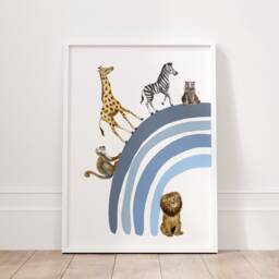 Safari Animal Prints Set Blue Rainbow Nursery Decor - thumbnail 2