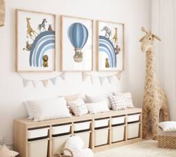 Safari Animal Prints Set Blue Rainbow Nursery Decor