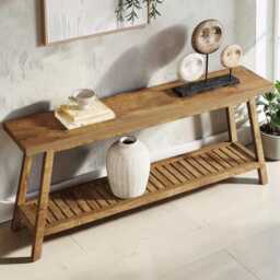 Console Table 180 cm 2-Tier Narrow Sofa Table Entryway Living Room Rustic Wooden Storage - thumbnail 3