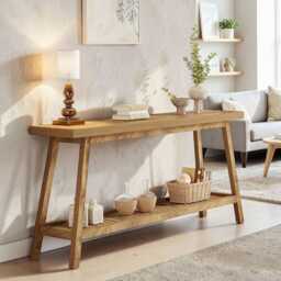 Console Table 180 cm 2-Tier Narrow Sofa Table Entryway Living Room Rustic Wooden Storage
