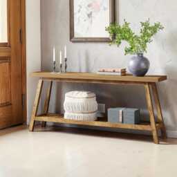 Console Table 180 cm 2-Tier Narrow Sofa Table Entryway Living Room Rustic Wooden Storage - thumbnail 2