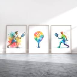Pickleball Poster Print Set - 3 Prints - Wall Art Gifts Padel Gift Kids Watercolour Paddleball Decor Boys Bedroom Artwork - thumbnail 2
