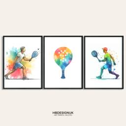 Pickleball Poster Print Set - 3 Prints - Wall Art Gifts Padel Gift Kids Watercolour Paddleball Decor Boys Bedroom Artwork - thumbnail 1