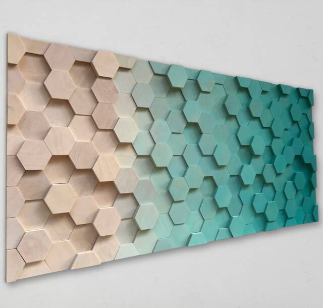 Reclaimed Wood Hexagon Wall Art - Turquoise Geometric Decor - image 1