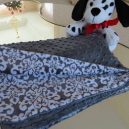Personalized Gray Damask Minky Baby Boy Blanket, Shower Gift, Usa Handcrafted - thumbnail 3