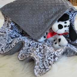 Personalized Gray Damask Minky Baby Boy Blanket, Shower Gift, Usa Handcrafted - thumbnail 2