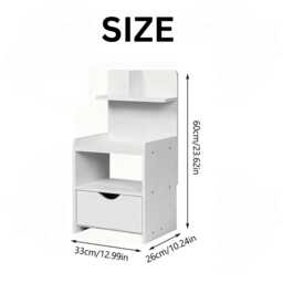 White Wooden Bedside Table With Drawer Modern Bedroom Nightstand Storage - thumbnail 4