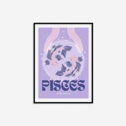 Pisces Zodiac Print - Astrology Prints, Colourful Wall Art, Retro Print, Star Sign, Eclectic Decor - thumbnail 3