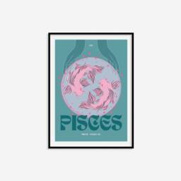 Pisces Zodiac Print - Astrology Prints, Colourful Wall Art, Retro Print, Star Sign, Eclectic Decor - thumbnail 2