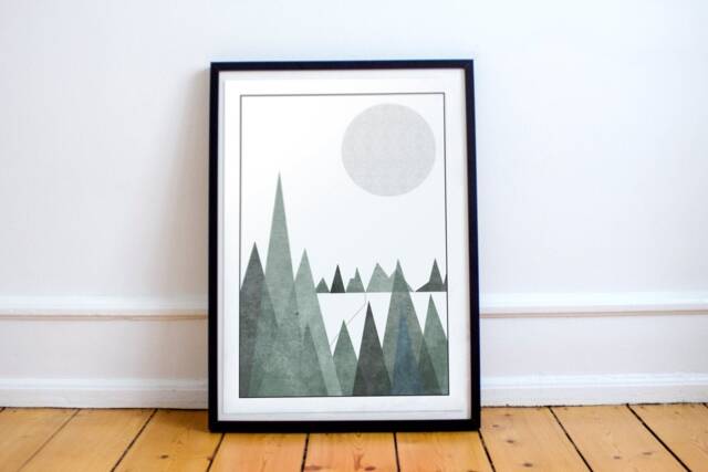 Scandinavian Art Poster/Mountain Scandi Decor Minimalist Nordic Print Wall Pastel Coloured - image 1