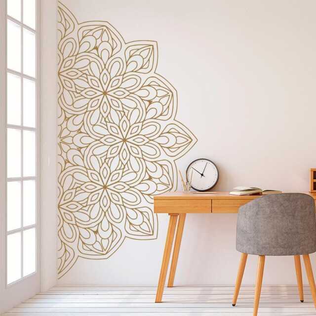 Mandala Half Wall Decal - Boho Tattoo For Meditation Yoga Sticker Zen Art Indian Decor Design 005 - image 1