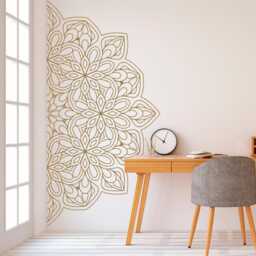 Mandala Half Wall Decal - Boho Tattoo For Meditation Yoga Sticker Zen Art Indian Decor Design 005