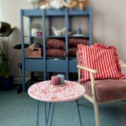 Coffee Table, Side, Balcony, Terrazzo On Metal Legs, Light Pink, 50 cm - thumbnail 2