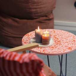 Coffee Table, Side, Balcony, Terrazzo On Metal Legs, Light Pink, 50 cm - thumbnail 3