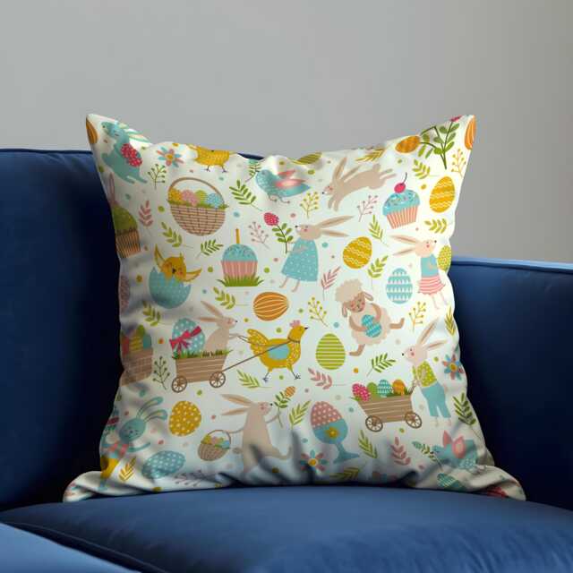Easter Animal Cushion Cover, Cute Bunny Egg Throw Pillowcase, Spring Kids Room Sofa Case - image 1
