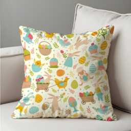 Easter Animal Cushion Cover, Cute Bunny Egg Throw Pillowcase, Spring Kids Room Sofa Case - thumbnail 4
