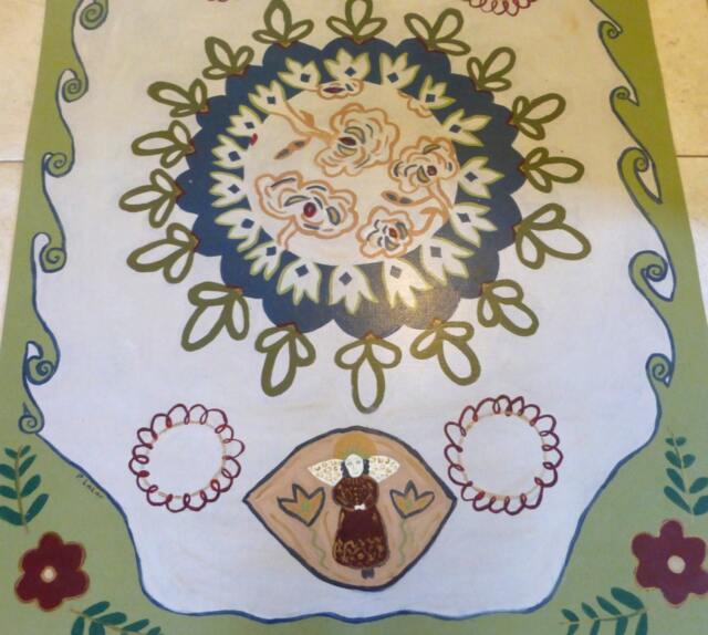Floorcloth Mat Painted Rug Green Beige Blue Custom Order - image 1