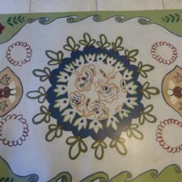 Floorcloth Mat Painted Rug Green Beige Blue Custom Order - thumbnail 3