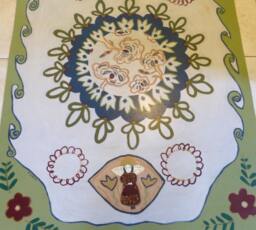 Floorcloth Mat Painted Rug Green Beige Blue Custom Order - thumbnail 1