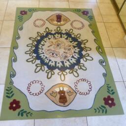 Floorcloth Mat Painted Rug Green Beige Blue Custom Order - thumbnail 2