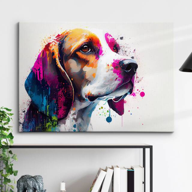 Beagle Abstract Dog Pet Animal Painting Splatter Wall Art, Framed Canvas Poster Print, Home Kitchen Office Room Decor, Family Gifts - image 1