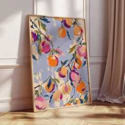 Colorful Peach Poster - Modern Botanical Fruit Art Print Kitchen Wall Decor - thumbnail 3
