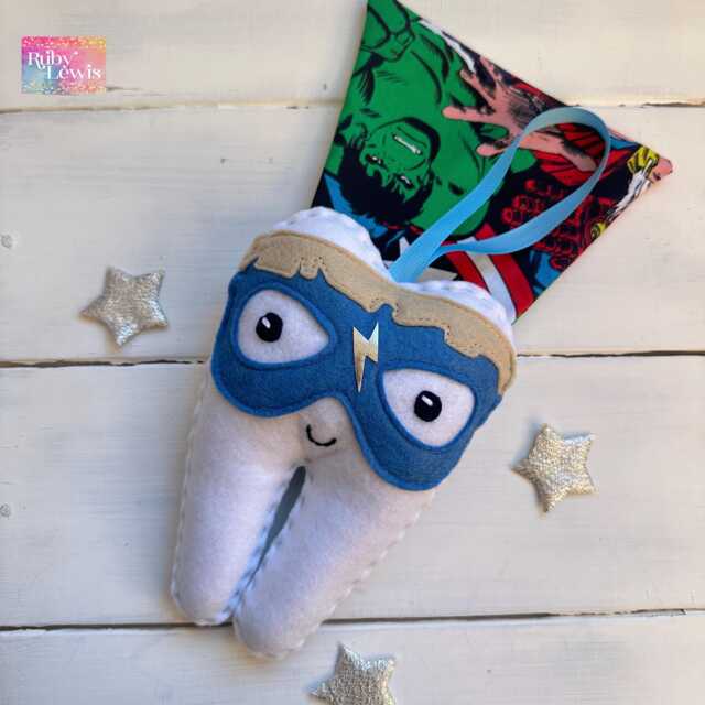 Personalized Boys Superhero Tooth Fairy Pillow , Choose The Mask & Hair Colour - image 1