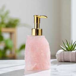 Rose Quartz Soap Dispenser Crystal Bathroom Decor With Gold Pump - thumbnail 3